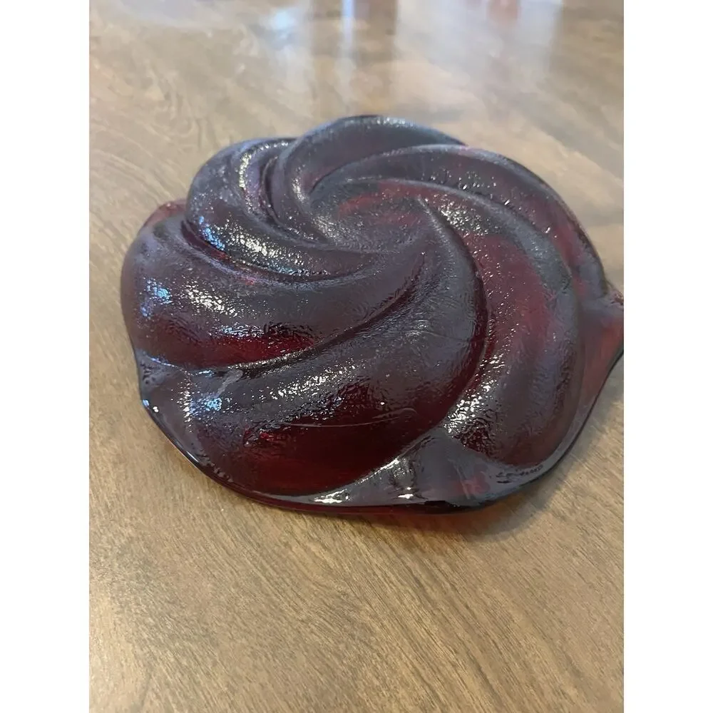 VTG Fenton Amberina Swirl Art Glass Dish Ruby Red Vanity Trinket Candy Ash Glows